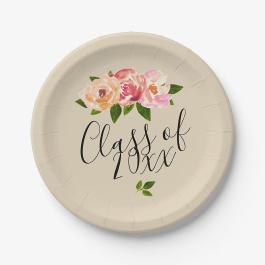 Tan rustic floral afstudeerder party bord (Voorkant)