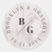 Tan rustieke houtnerf textuur herfst herfst bruilo ronde sticker (Voorkant)