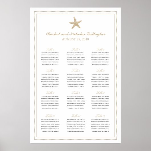Tan Sand Graceful Starfish 24x36Seating Chart Poster (Voorkant)