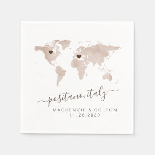 Tan Sepia Brown Wereldkaart Verplaatsbare Harten W Servet