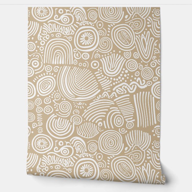 Tan Serenity: grillige doodle Behang (Afrollen)