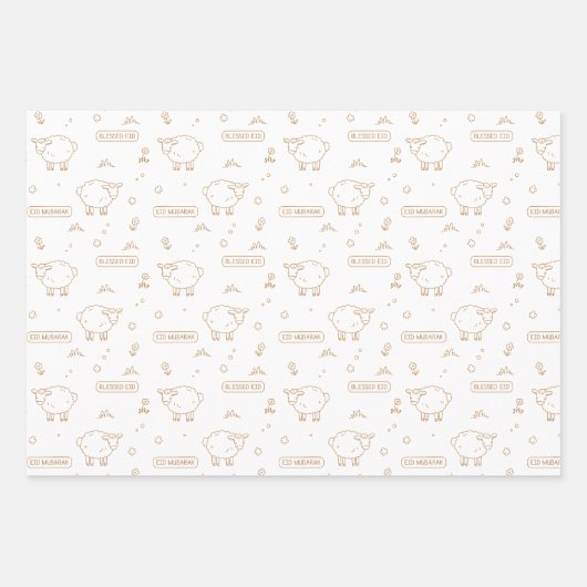 Tan Sheep Eid Mubarak Kinder Inpakpapier Vel (Voorkant 2)