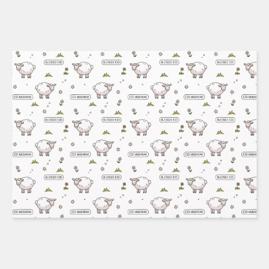 Tan Sheep Eid Mubarak Kinder Inpakpapier Vel (Voorkant)