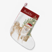 Tan Shiba Inu Dog Waterverf Pet Kleine Kerstsok (Voorkant (Hangend))