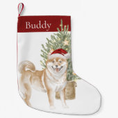 Tan Shiba Inu Dog Waterverf Pet Kleine Kerstsok (Voorkant)