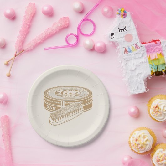 Tan shoepolish tin pop kunst papieren bordje (Feest)