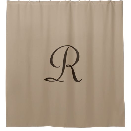 Tan Shower Curtain met donkerbruine monogram Douchegordijn (Voorkant)