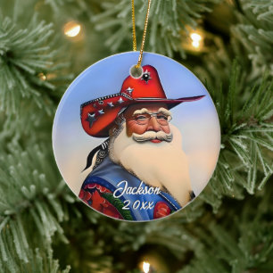 Tan Sinterklaas in een Cowboy Pet Kerst Keramisch Ornament