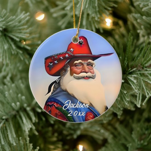 Tan Sinterklaas in een Cowboy Pet Kerst Keramisch Ornament (Boom)