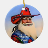 Tan Sinterklaas in een Cowboy Pet Kerst Keramisch Ornament (Voorkant)