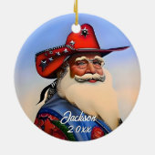 Tan Sinterklaas in een Cowboy Pet Kerst Keramisch Ornament (Achterkant)