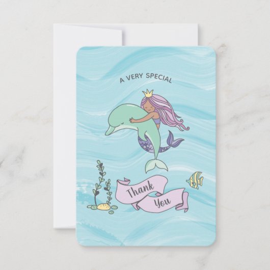 Tan Skin Paarse Zeemeermin met Dolfijn Bedankkaart (Voorkant)