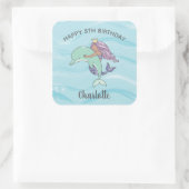 Tan Skin Paarse Zeemeermin met Dolfijn Verjaardag Vierkante Sticker (Tas)