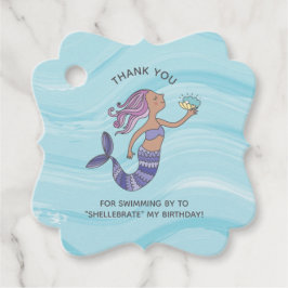 Tan Skin Paarse Zeemeermin met Zee Schildpad Verja Bedankjes Labels