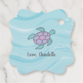 Tan Skin Paarse Zeemeermin met Zee Schildpad Verja Bedankjes Labels (Achterkant)