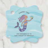 Tan Skin Paarse Zeemeermin met Zee Schildpad Verja Bedankjes Labels (Voorkant)