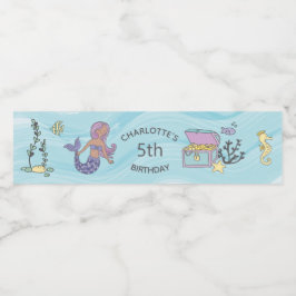 Tan Skin Paarse Zeemeermin Verjaardag Waterfles Etiket