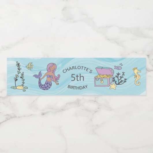 Tan Skin Paarse Zeemeermin Verjaardag Waterfles Etiket (Enkel label)