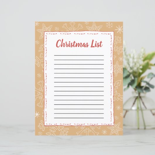 Tan Snowflake Kerstmis BG Santa Wish List (Staand voorkant)