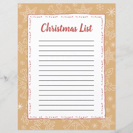 Tan Snowflake Kerstmis BG Santa Wish List (Voorkant)