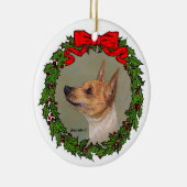 Tan Speelgoed Fox Terrier van Glenda S. Harlan Keramisch Ornament (Rechts)