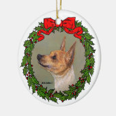 Tan Speelgoed Fox Terrier van Glenda S. Harlan Keramisch Ornament (Links)