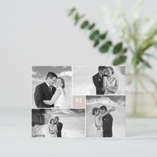 Tan Square Monogram 4 Foto bruiloft Hartelijk dank Briefkaart (Staand voorkant)