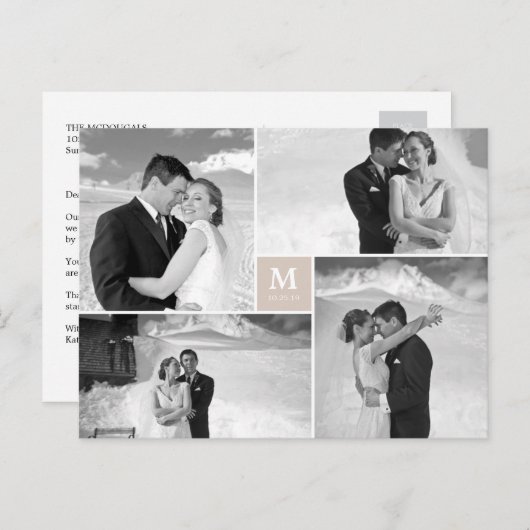 Tan Square Monogram 4 Foto bruiloft Hartelijk dank Briefkaart (Voorkant / Achterkant)