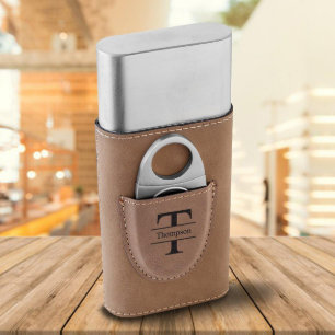Tan Stamped Monogram Faux Leather Cigar Holder