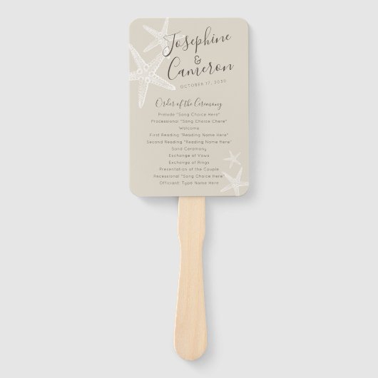 Tan Starfish Beach Wedding Program Fan Handwaaier (Voorkant)