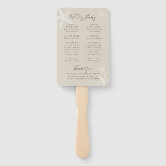 Tan Starfish Beach Wedding Program Fan Handwaaier (Achterkant)