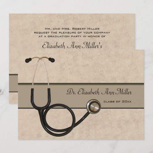 Tan Stethoscoop - Uitnodiging voor afstudeerfeest (Voorkant / Achterkant)