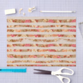 TAN STREPEN MET ROZE PERZIK & CRÈME BLOEMEN TISSUEPAPIER (Craft)