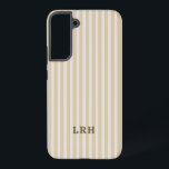 Tan Stripe Vintage Design Tiny Initials Monogram Samsung Galaxy Hoesje<br><div class="desc">This cream and tan striped phone case is all about effortless neutral style. The soft contrast gives it a warm, minimal look that feels elevated without trying too hard. Finished with a classic monogram, this design leans timeless instead of trendy and works with literally everything. Made for those who love...</div>