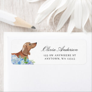 Tan Tachshund Blue Hydrangea Retouradres Etiket