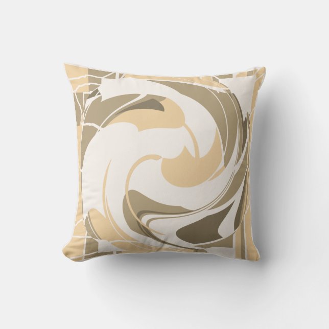 Tan Taupe Brown Abstract Flower on Off-white Kussen (Voorkant)