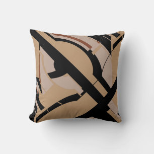 Tan Taupe Zwart Krachtig MCM-Geïnspireerd Diagonaa Kussen