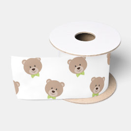 TAN TEDDYBEER GEZICHTEN MET GROENE BOOG STROPDASSE SATIJNEN LINT