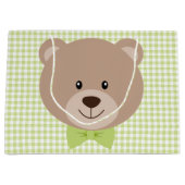 TAN TEDDYBEER MET GROENE BOOG STROPDAS & GINGHAM P GROOT CADEAUZAKJE (Voorkant)