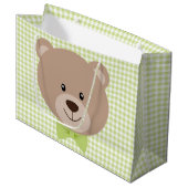 TAN TEDDYBEER MET GROENE BOOG STROPDAS & GINGHAM P GROOT CADEAUZAKJE (Voorkant Gekanteld)