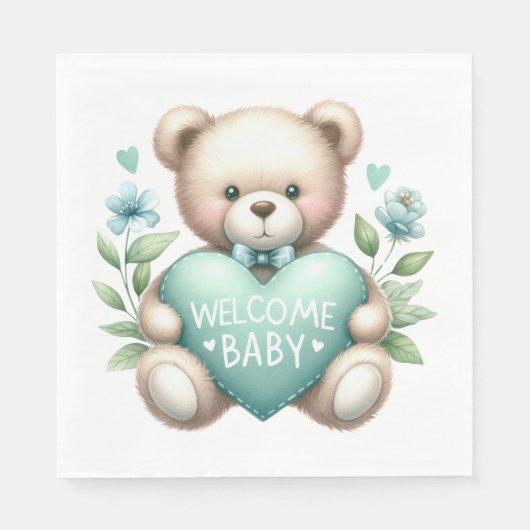 TAN TEDDYBEER MET PASTEL GROEN HART SERVET (Voorkant)