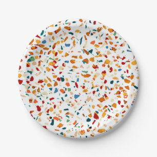 Tan Terrazzo Eclectische Quirky Confetti Paintin Papieren Bordje