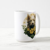 TAN TERRIER HOND MET GELE IERSE BLOEMEN KOFFIEMOK (Voorkant rechts)