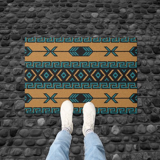 Tan Turquoise Aztec Patroon Zuidwest Design Deurmat