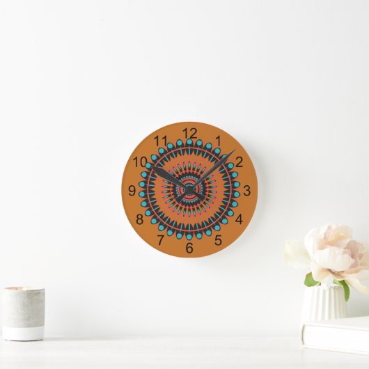 Tan & Turquoise Zuidwest BOHO Mandala Ronde Klok (Huis)