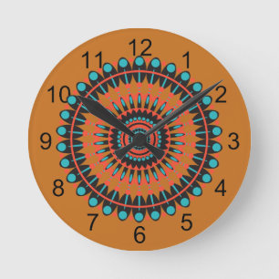 Tan & Turquoise Zuidwest BOHO Mandala Ronde Klok