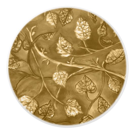 Tan Undulding Leaves uit de raspberry struik knob Keramische Knop (Voorkant)