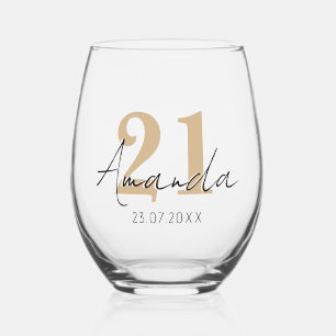 Tan Verjaardagsnummer   Zwart 3D Naam Datum Wijnglas Zonder Voet