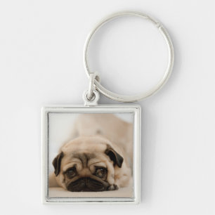 Tan Vrouw Pug Sleutelhanger