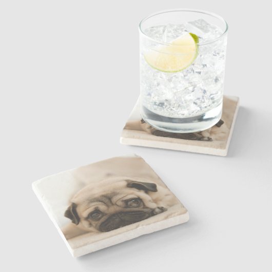 Tan Vrouw Pug Stenen Onderzetter (Zijkant)